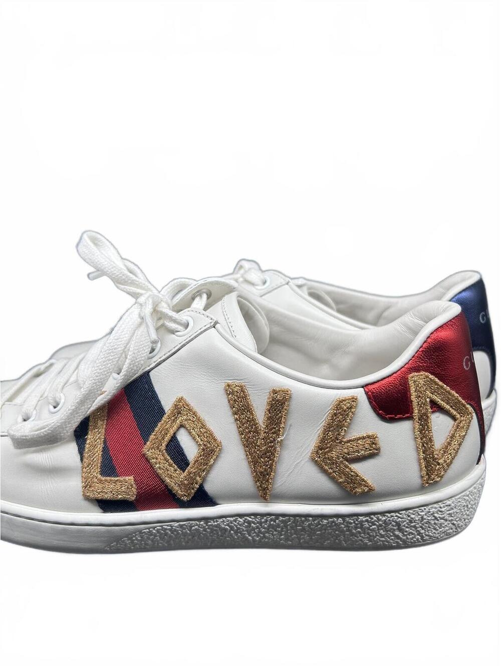 Gucci White Leather Sneakers with 'LOVED' Embroidery